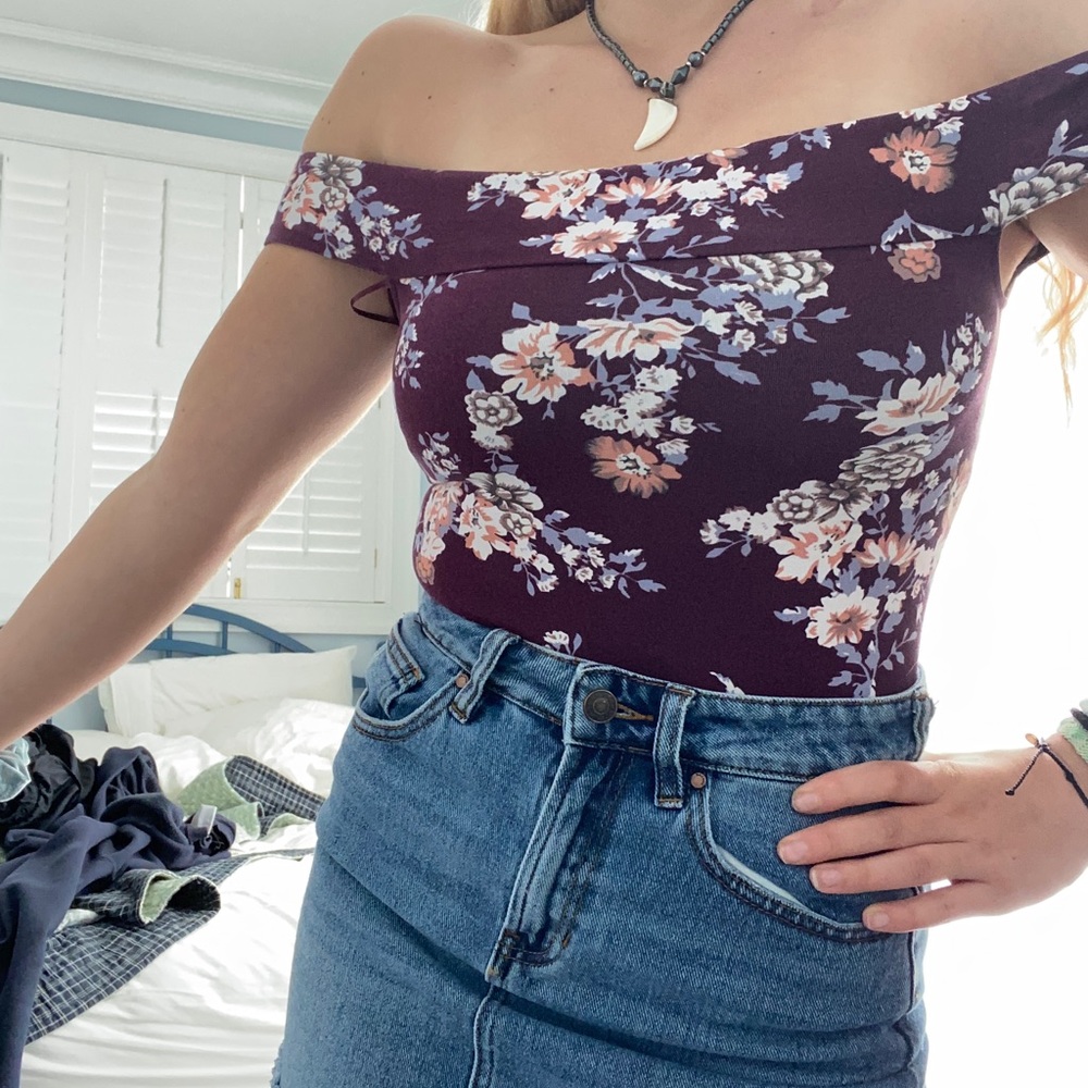 free people off the shoulder flower bodysuit